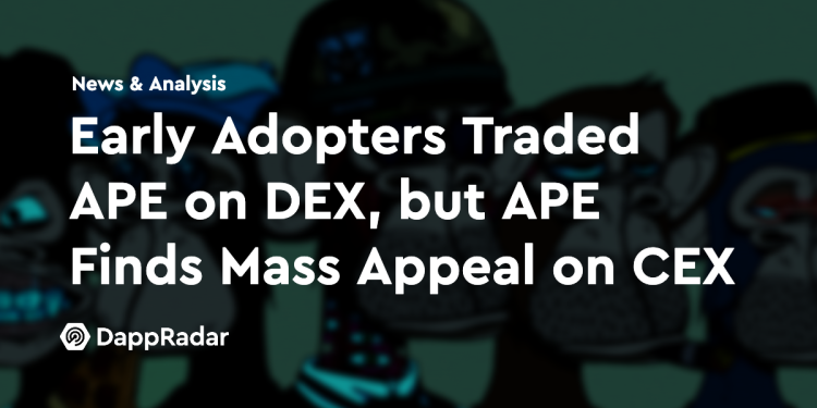 早期采用者在 DEX 上交易 APE，但 APE 在 CEX 上受到大众欢迎