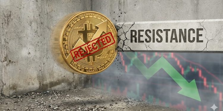 随着上行动能减弱，比特币价格再次遭到拒绝